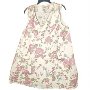 Match Point USA Linen Cow Neck Vintage Floral Print Sleeveless Laginlook Top S